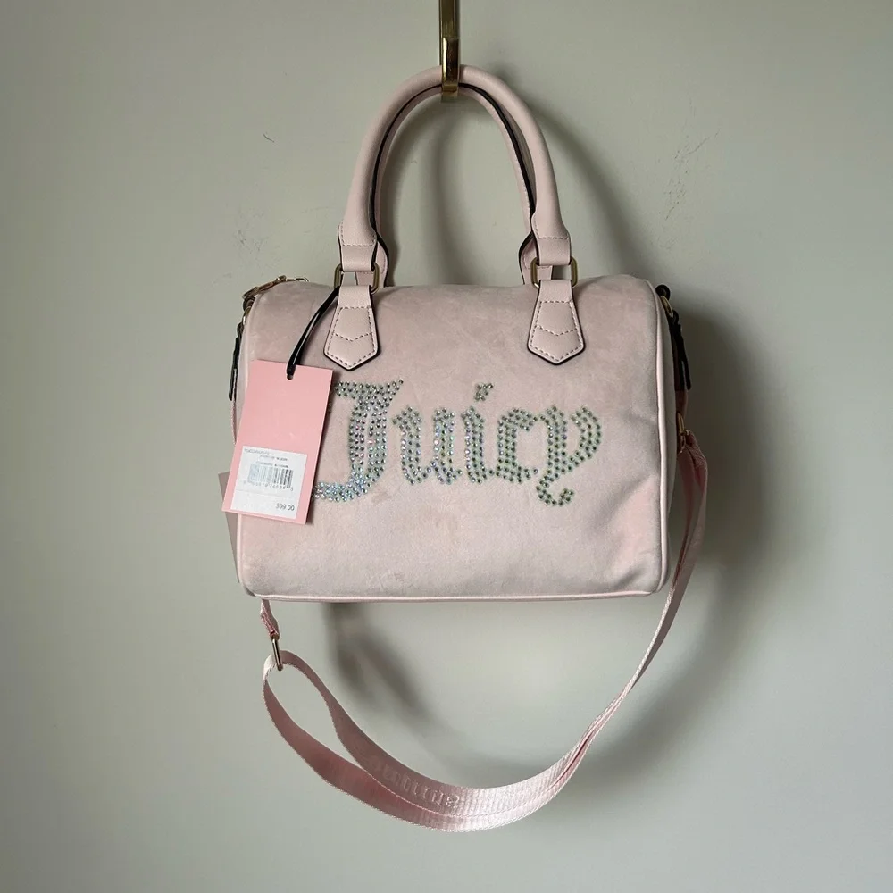 Light Pink rhinestone Velour Satchel bag